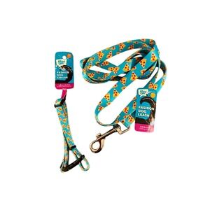 Play On Pizza Dog Collar Leash Set XS Blue New Novelty Print Pet Accessories